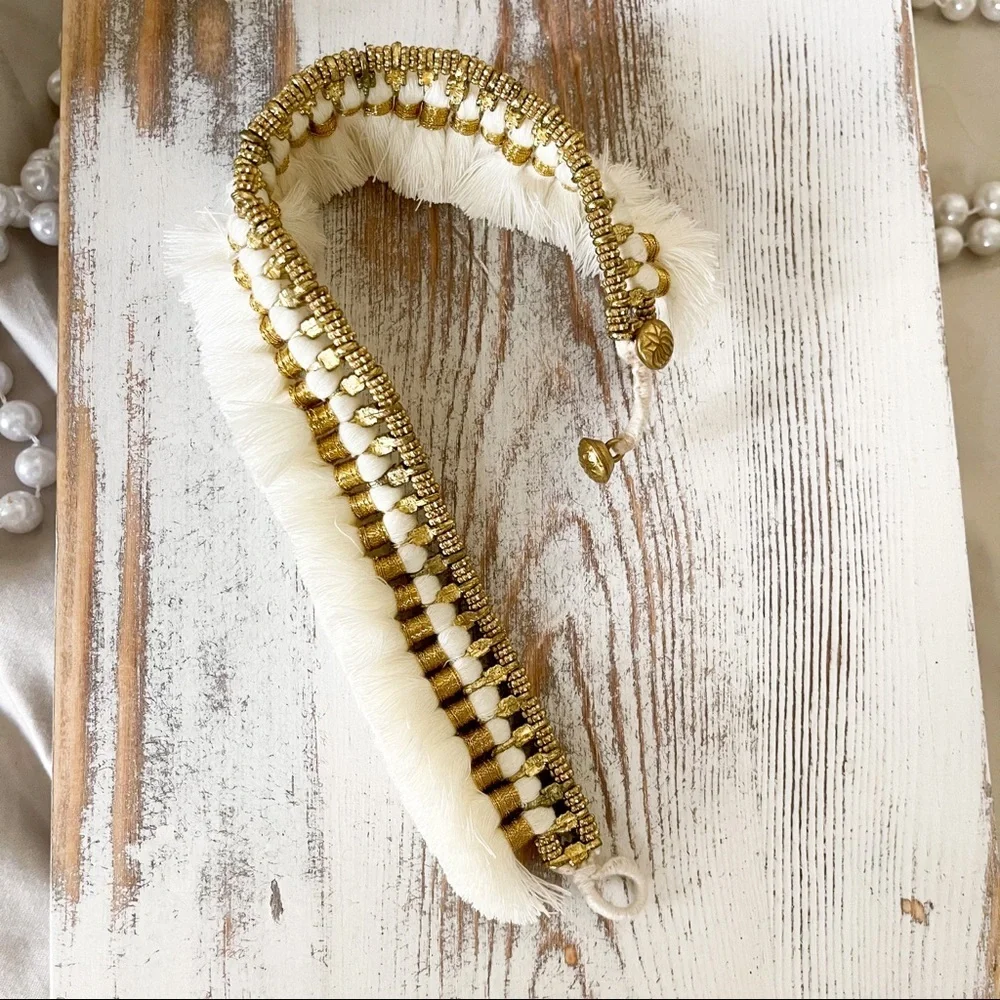 Boho White Ankle Bracelet with Antique Gold Finish